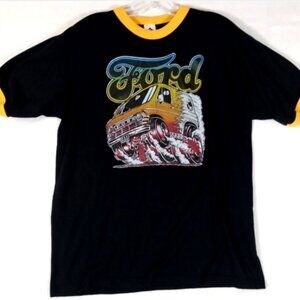 Ford Van Augusta Sportswear Ringer T-shirt Men's L Black Yellow Hot Rod Muscle